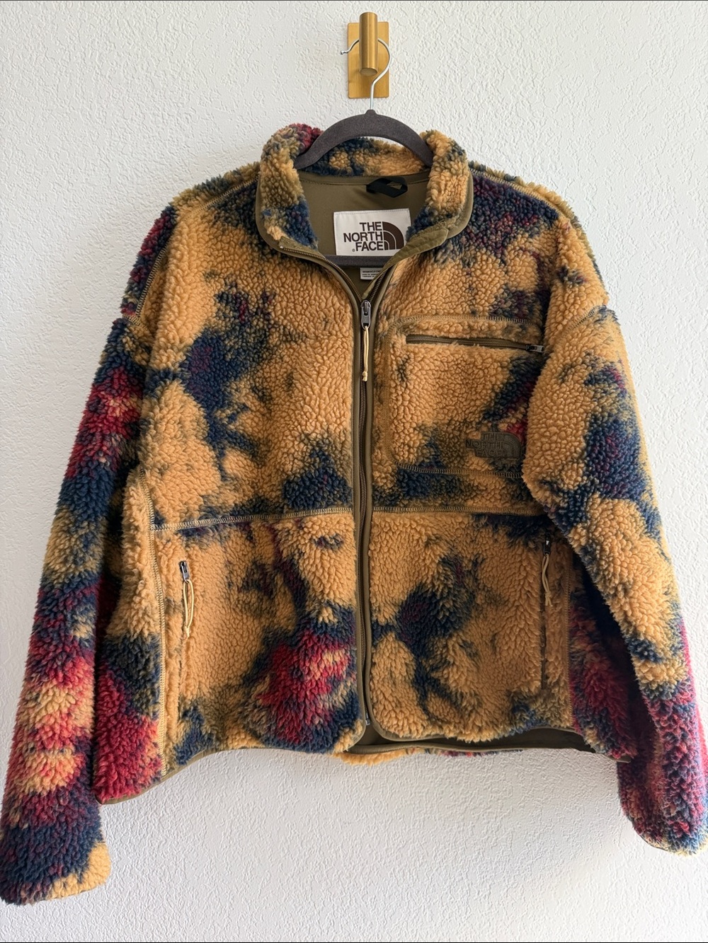 The North Face Tie-Dye Sherpa Fleece Jacket in Mustard, Navy & Red
